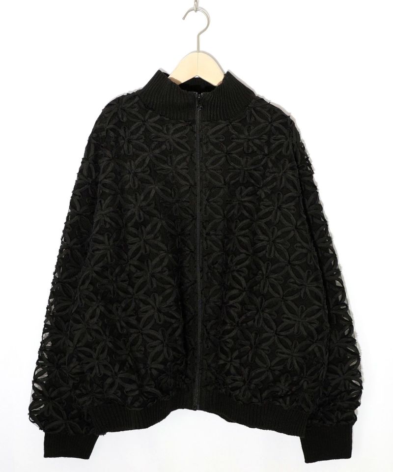 花柄チュール重ねニットブルゾン-11