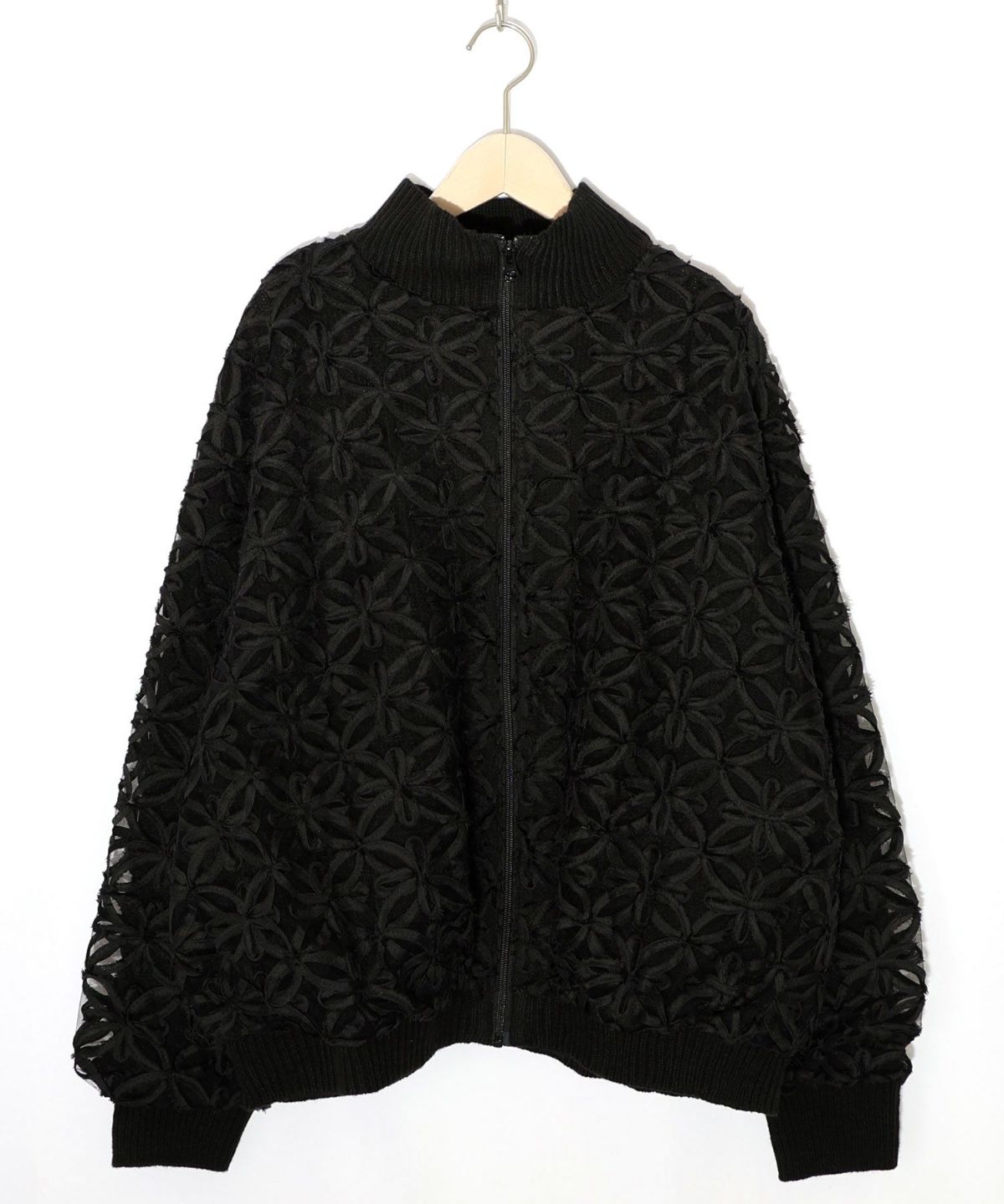 花柄チュール重ねニットブルゾン-11