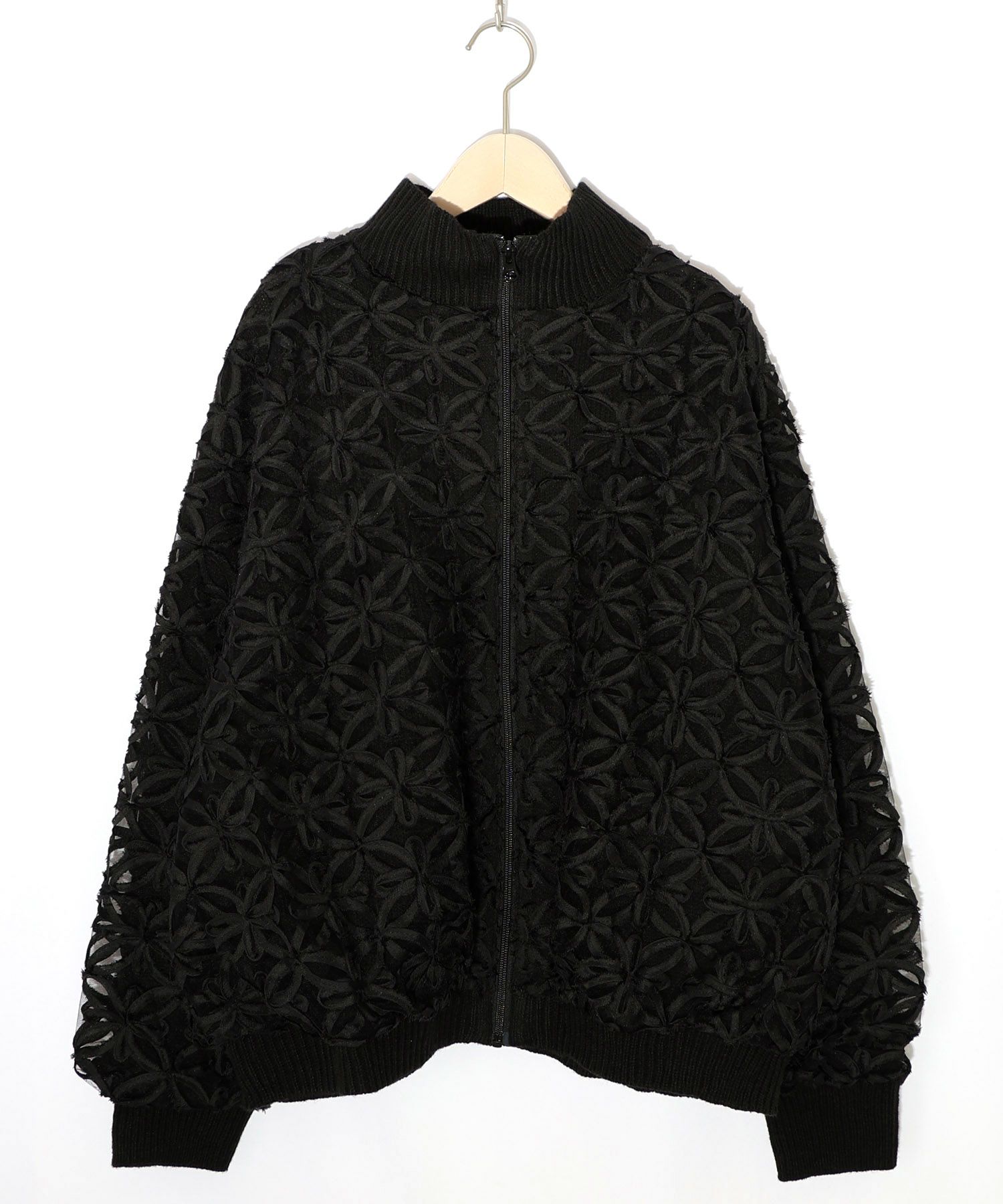 花柄チュール重ねニットブルゾン-11