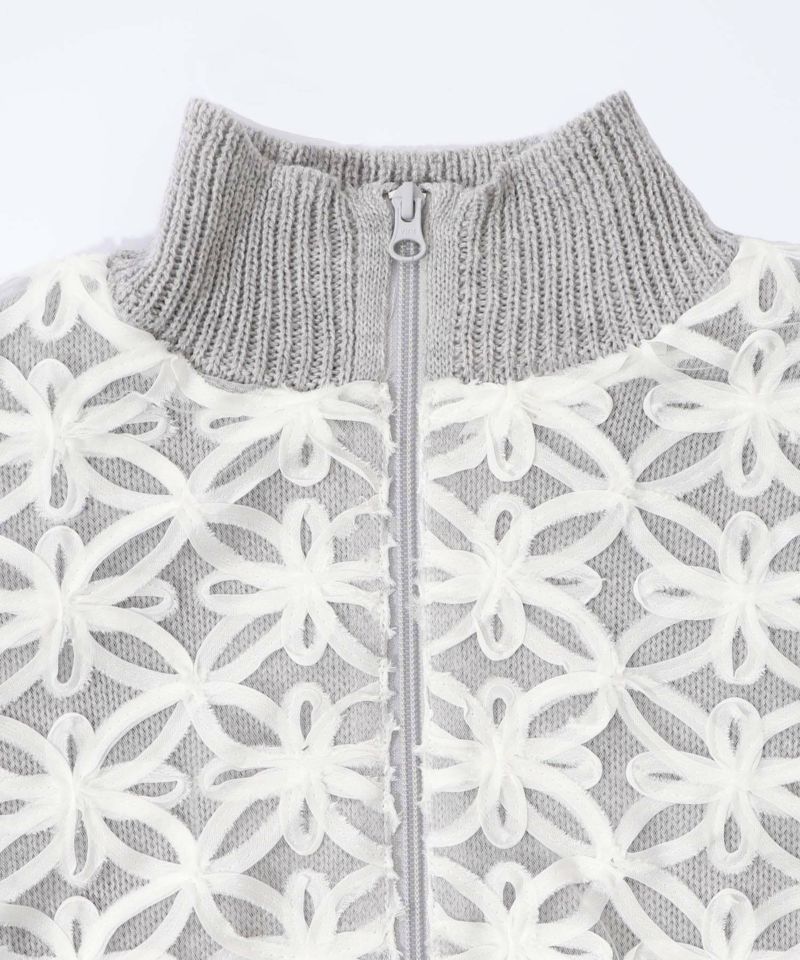 花柄チュール重ねニットブルゾン-13