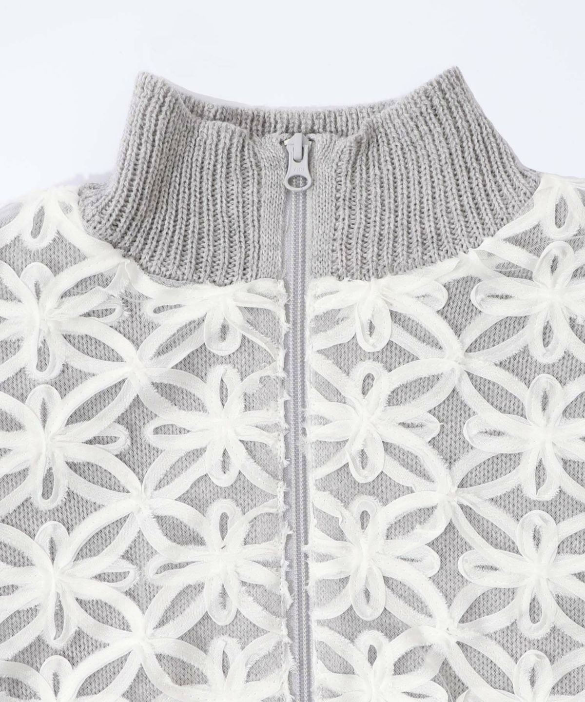 花柄チュール重ねニットブルゾン-13