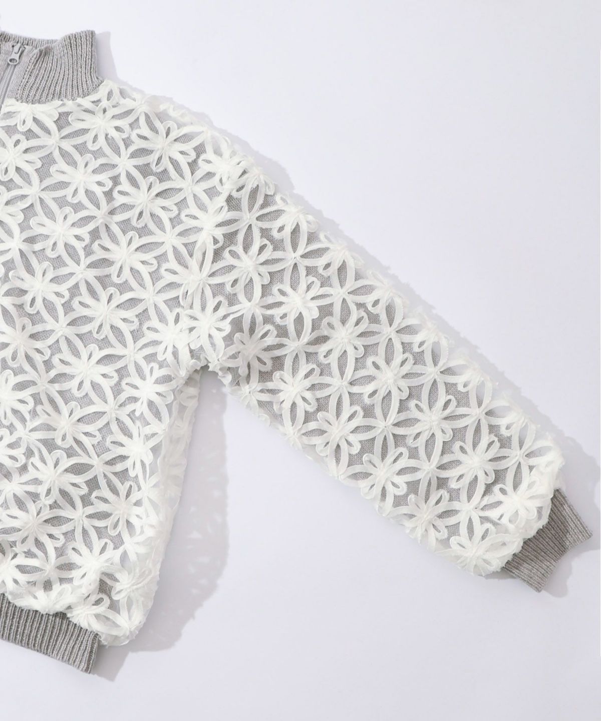 花柄チュール重ねニットブルゾン-14