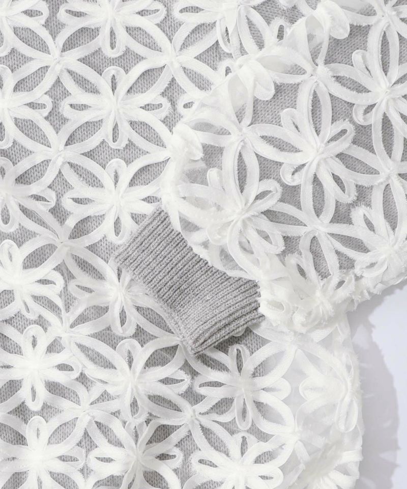 花柄チュール重ねニットブルゾン-15