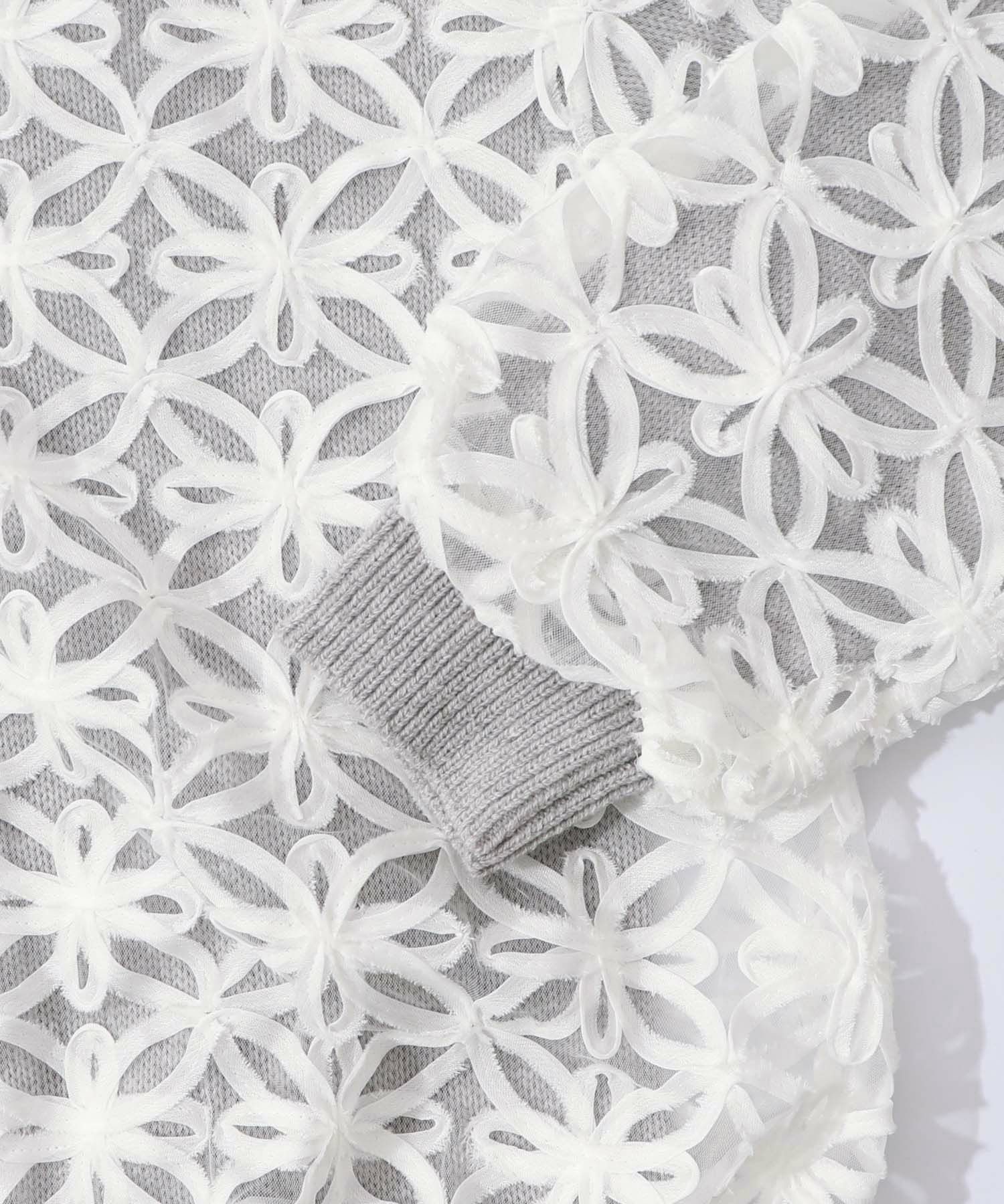 花柄チュール重ねニットブルゾン-15