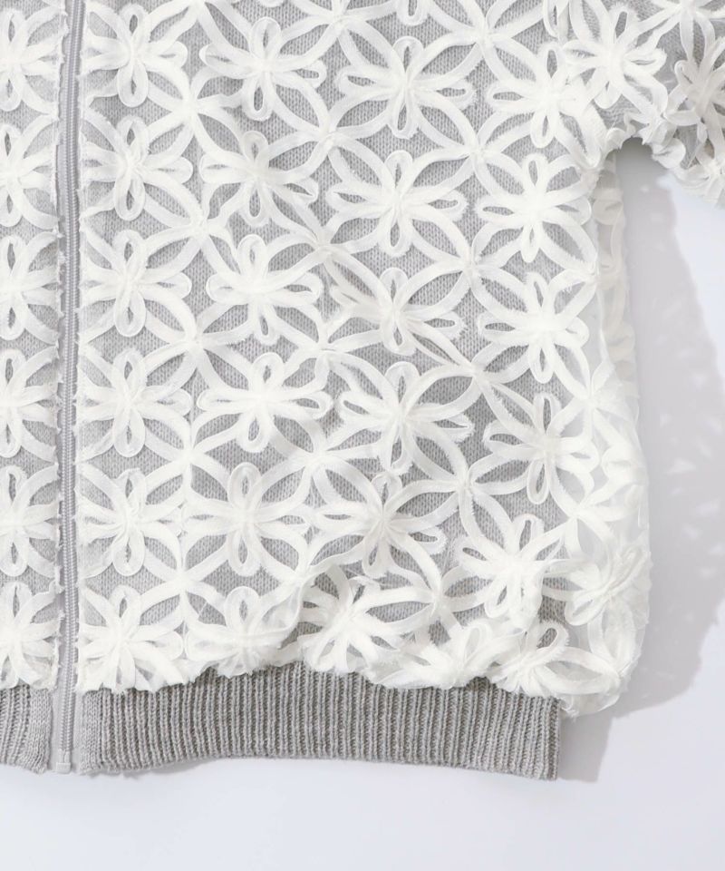 花柄チュール重ねニットブルゾン-16