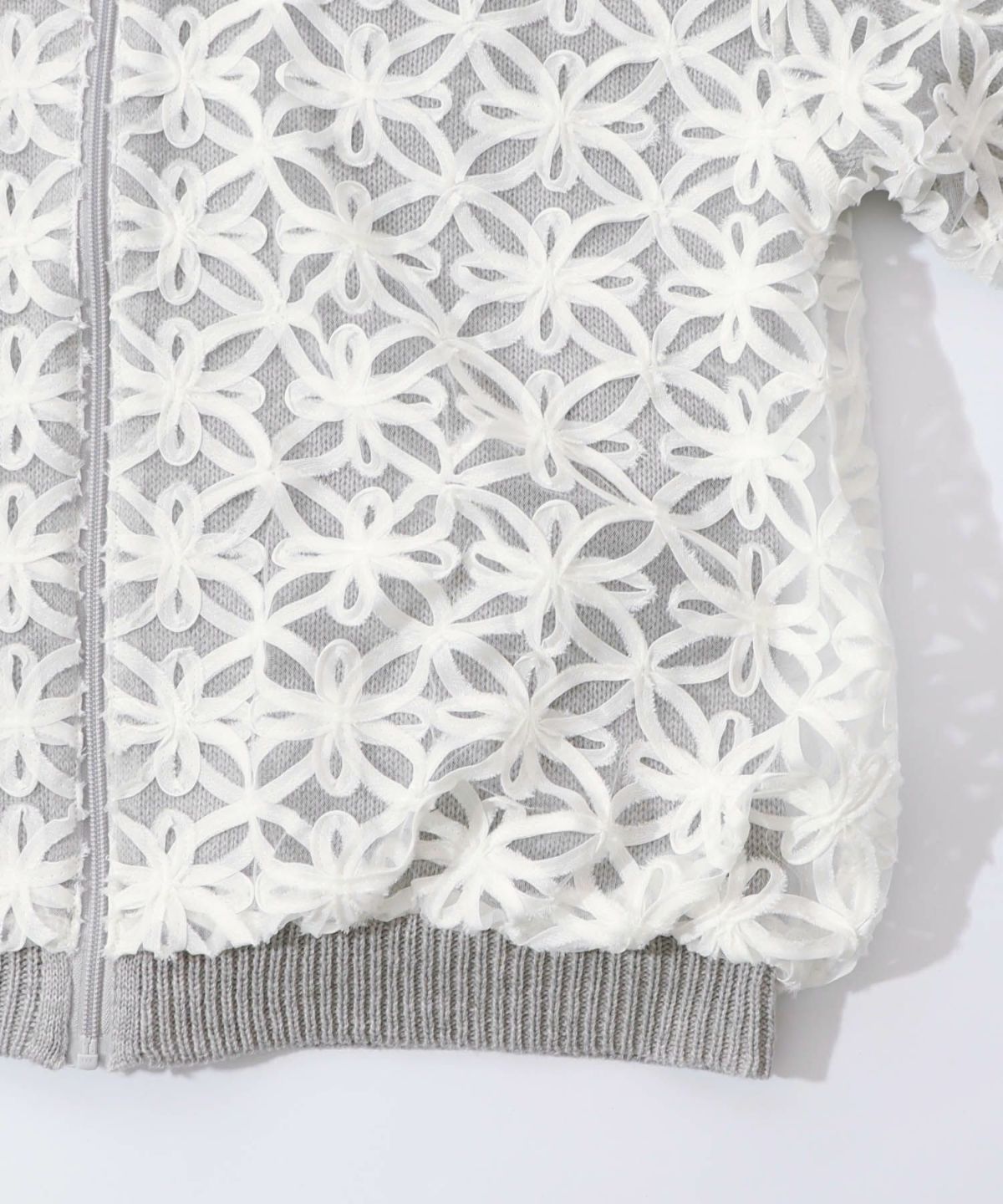 花柄チュール重ねニットブルゾン-16