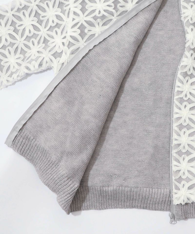 花柄チュール重ねニットブルゾン-17