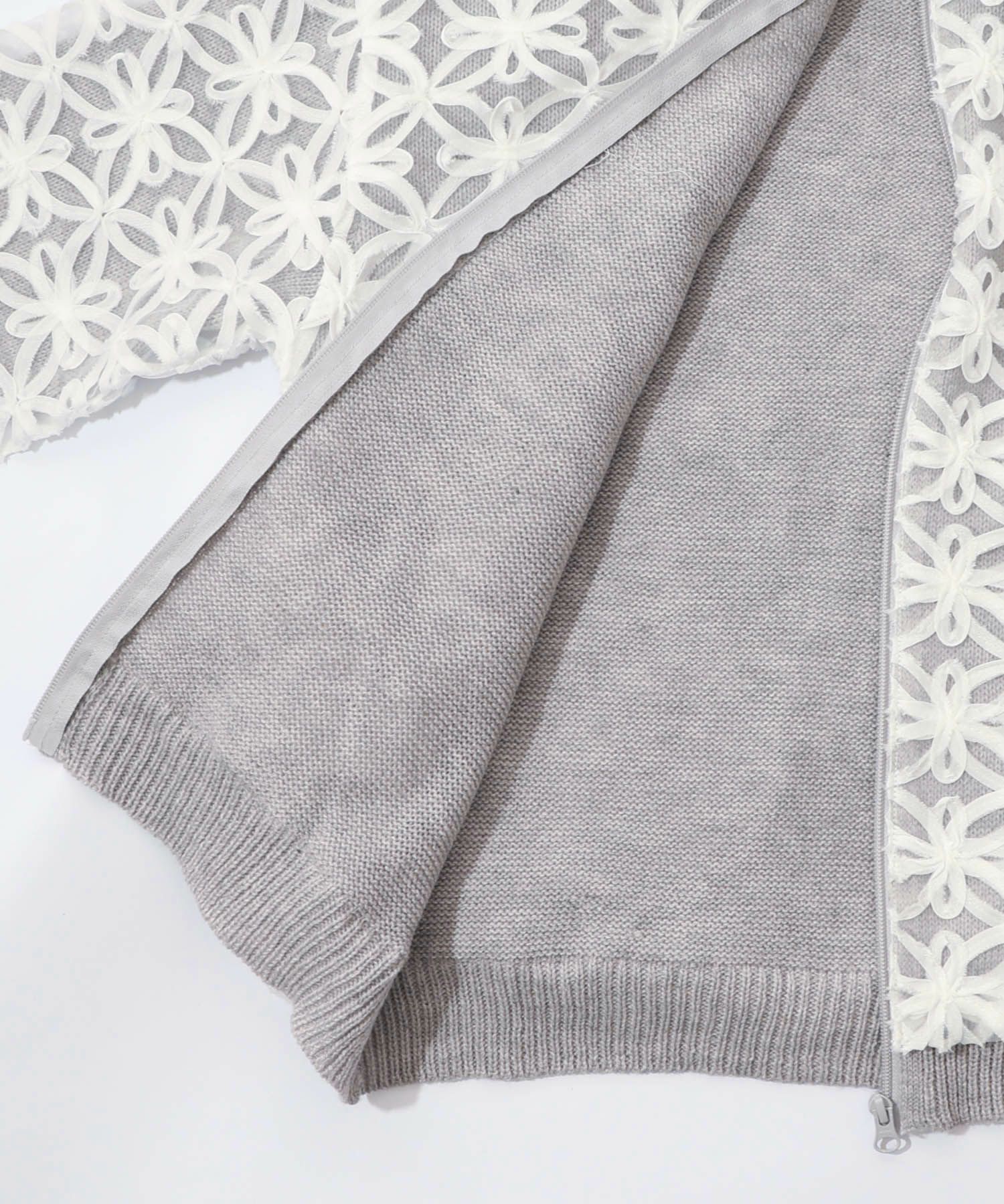 花柄チュール重ねニットブルゾン-17