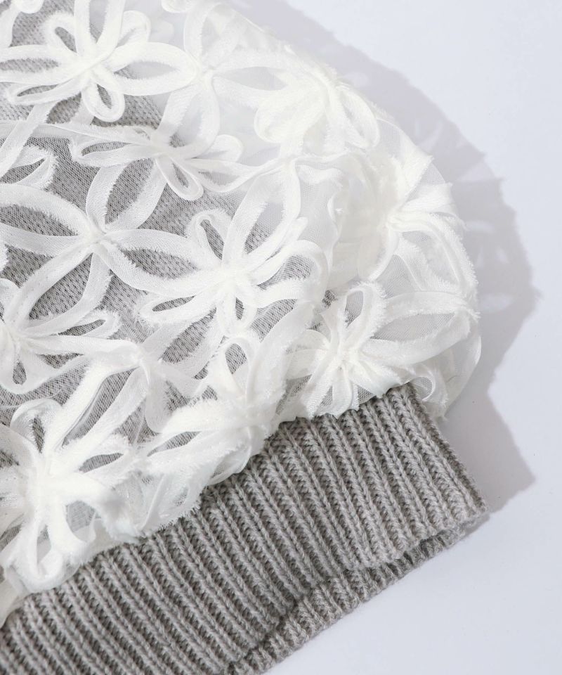 花柄チュール重ねニットブルゾン-18