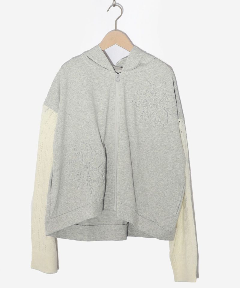 花刺繍アップリケ×ニット切替パーカー-9