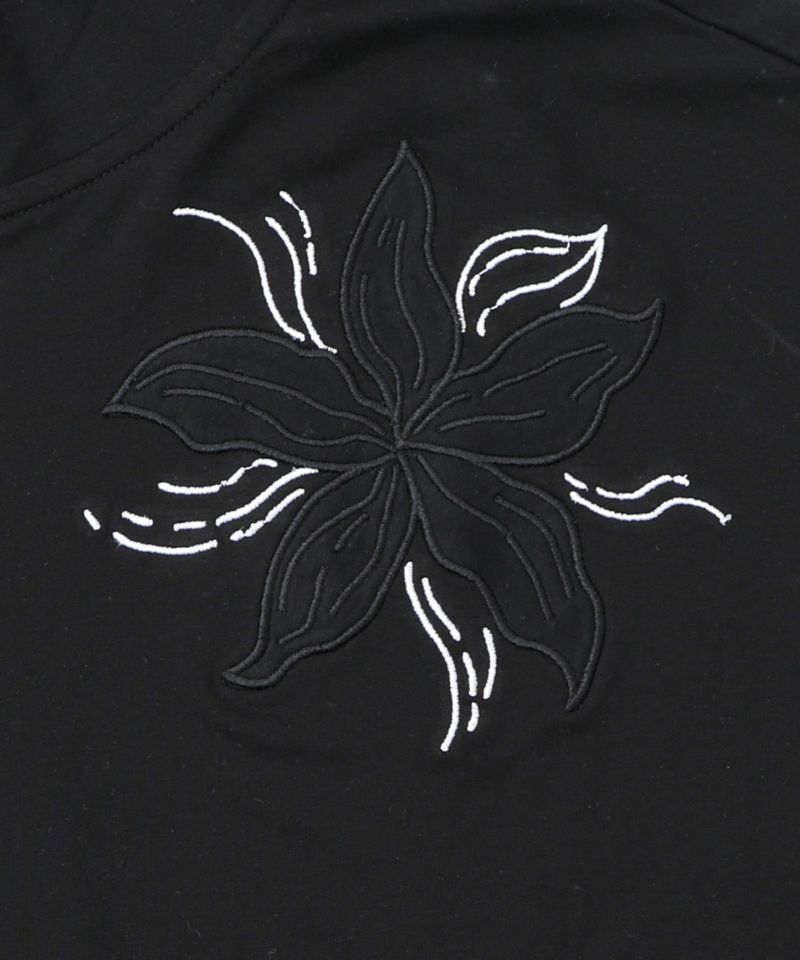 花刺繍アップリケ×ニット切替パーカー-12