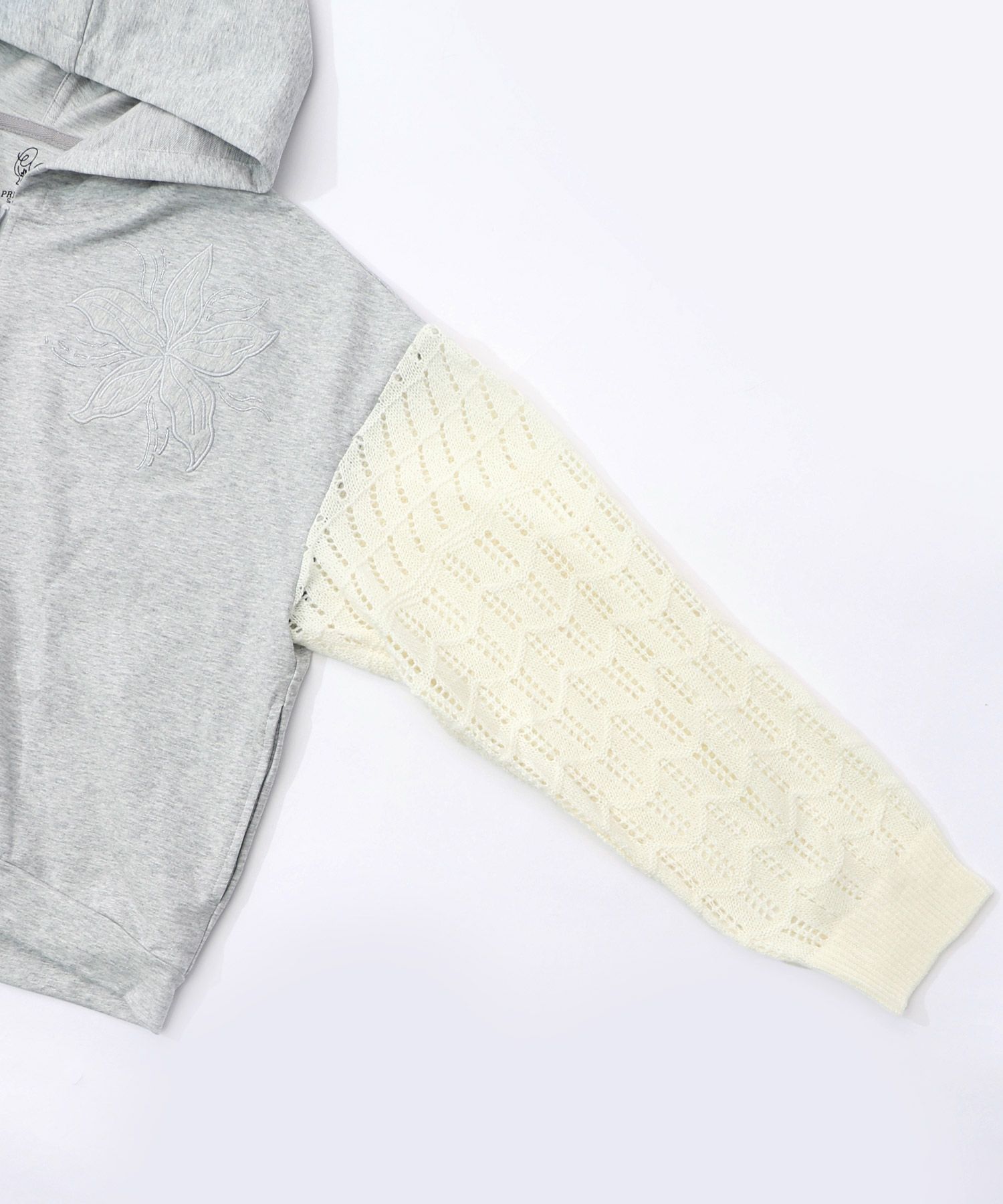 花刺繍アップリケ×ニット切替パーカー-14