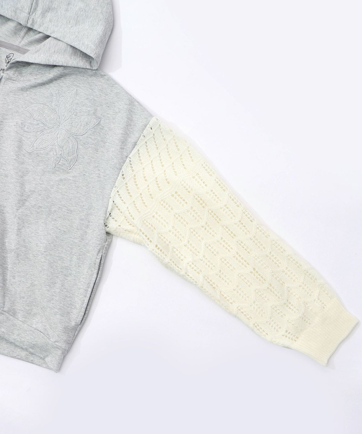 花刺繍アップリケ×ニット切替パーカー-14