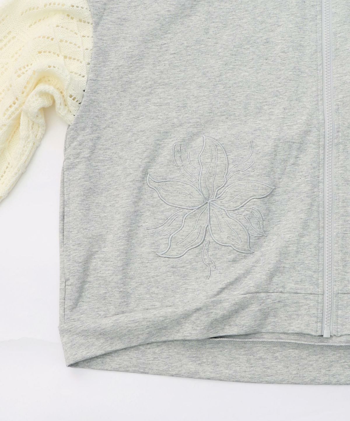 花刺繍アップリケ×ニット切替パーカー-15