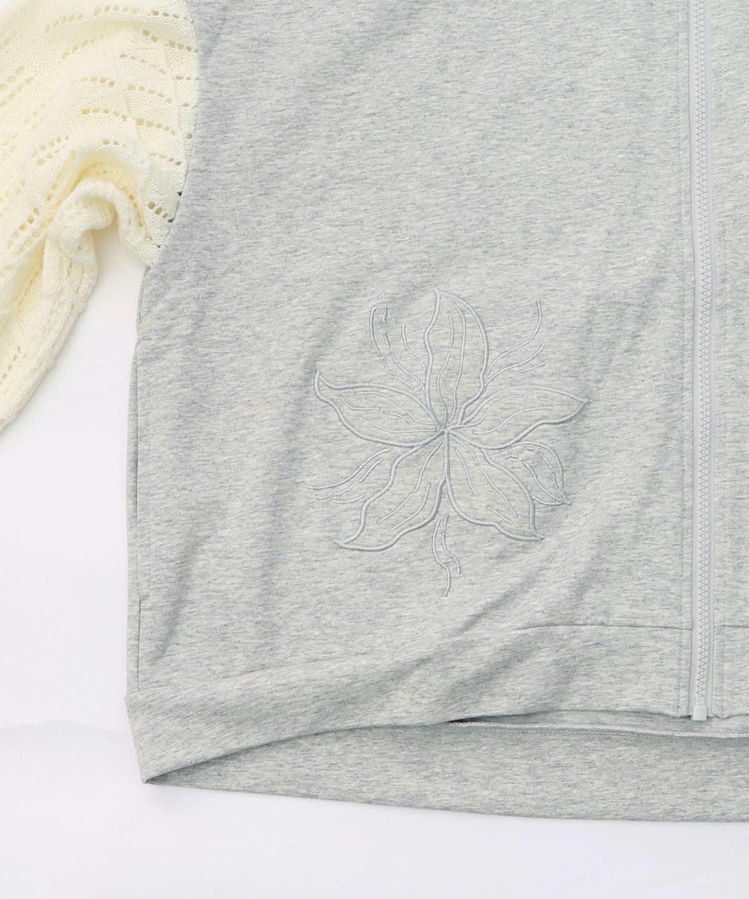 花刺繍アップリケ×ニット切替パーカー-15