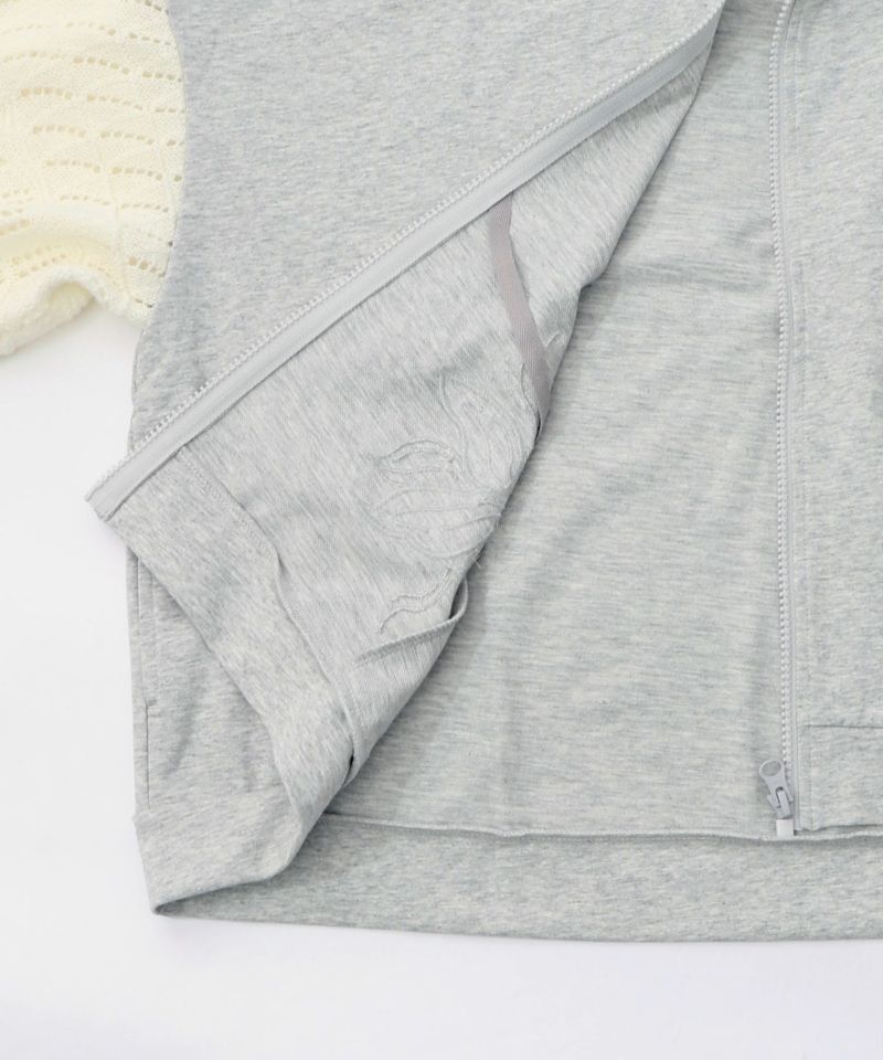 花刺繍アップリケ×ニット切替パーカー-16