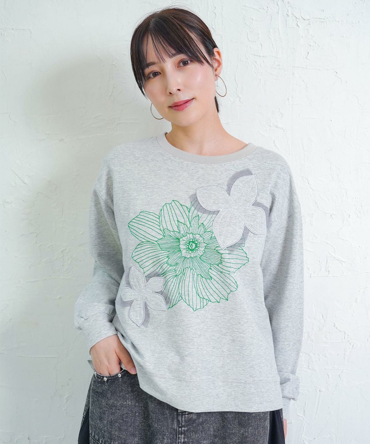 花刺繍アップリケプルオーバー-1