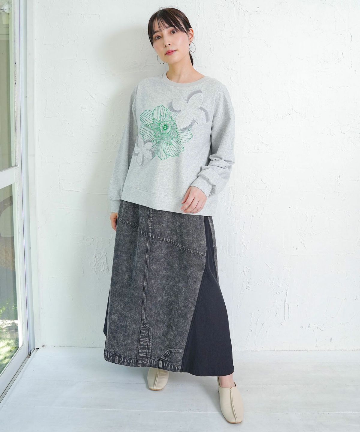 花刺繍アップリケプルオーバー-2