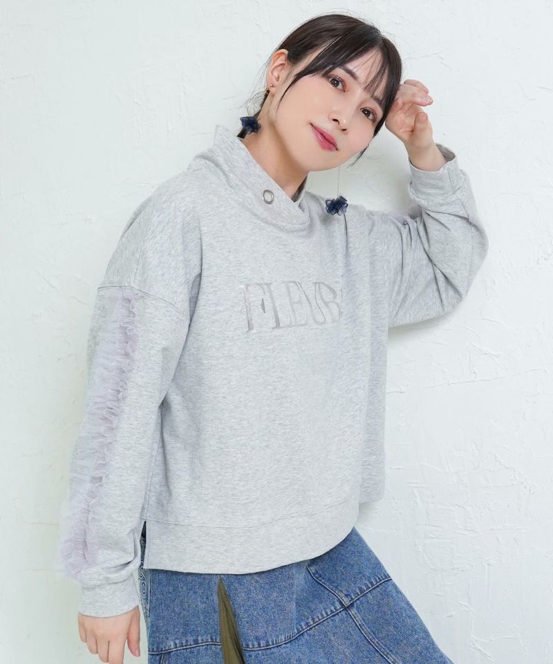 チュールフリル付きフード風プルオーバー-1