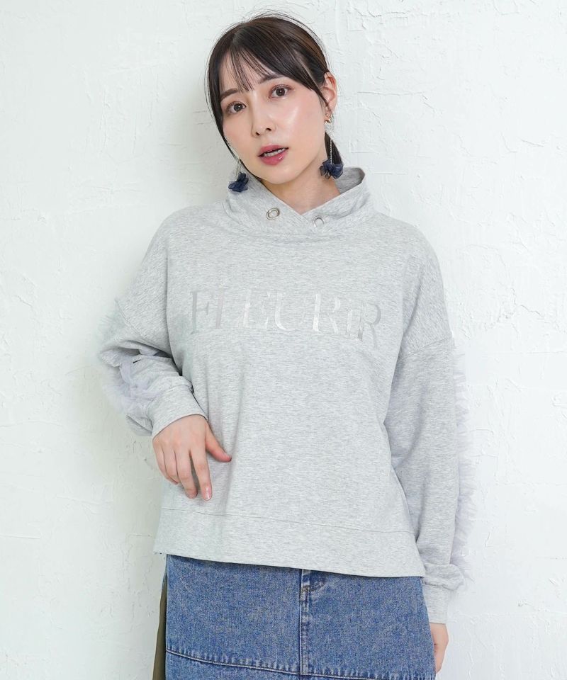 チュールフリル付きフード風プルオーバー-2