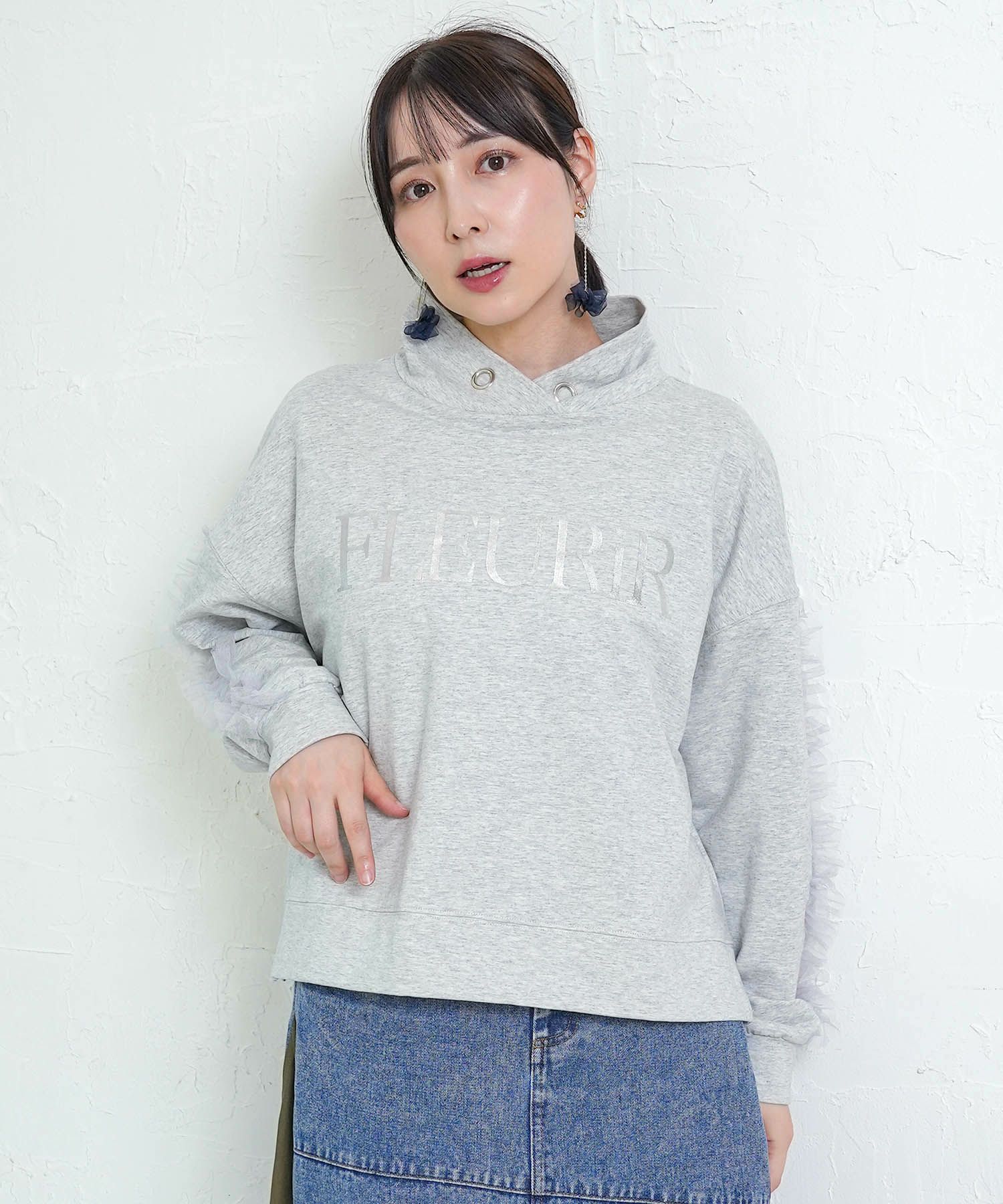 チュールフリル付きフード風プルオーバー-2