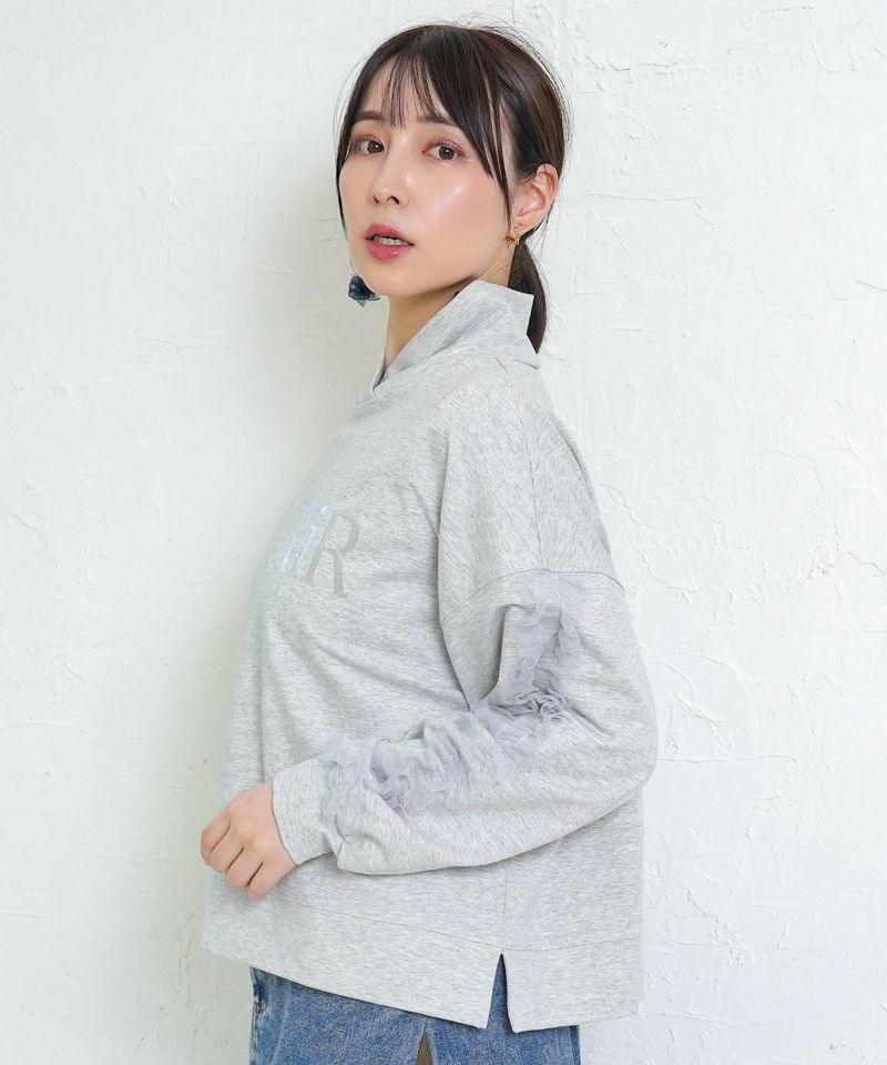 チュールフリル付きフード風プルオーバー-4