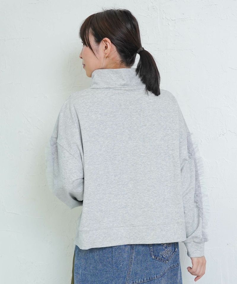 チュールフリル付きフード風プルオーバー-5