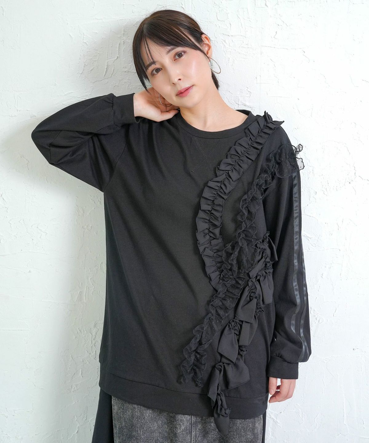 フリルとサテンテープ付きプルオーバー-3