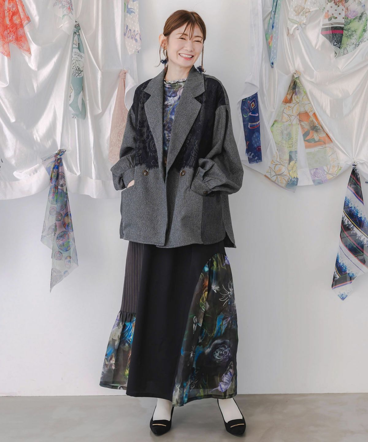 レースと蝶々の異素材切替ジャケット-2