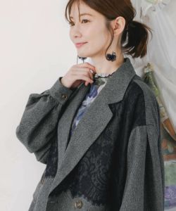 美品 kolor カラー レース切替 ジャケット 異素材デザイン ブルゾン 1 553229：レースと蝶々の異素材切替ジャケットの通販-ScoLar