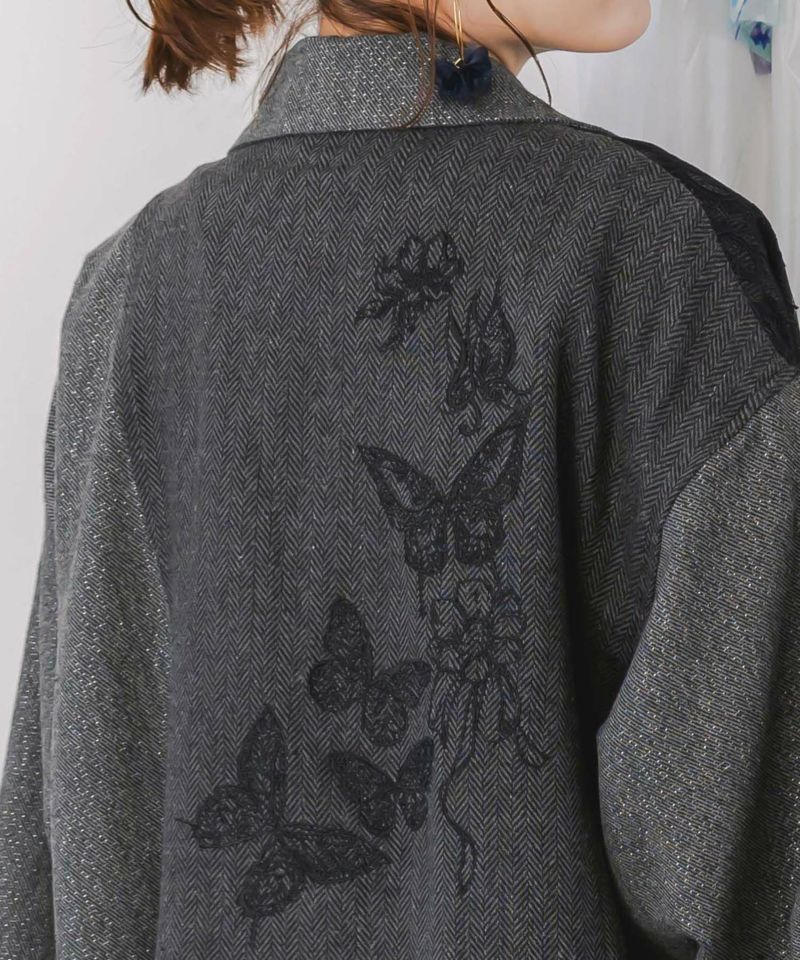 レースと蝶々の異素材切替ジャケット-8