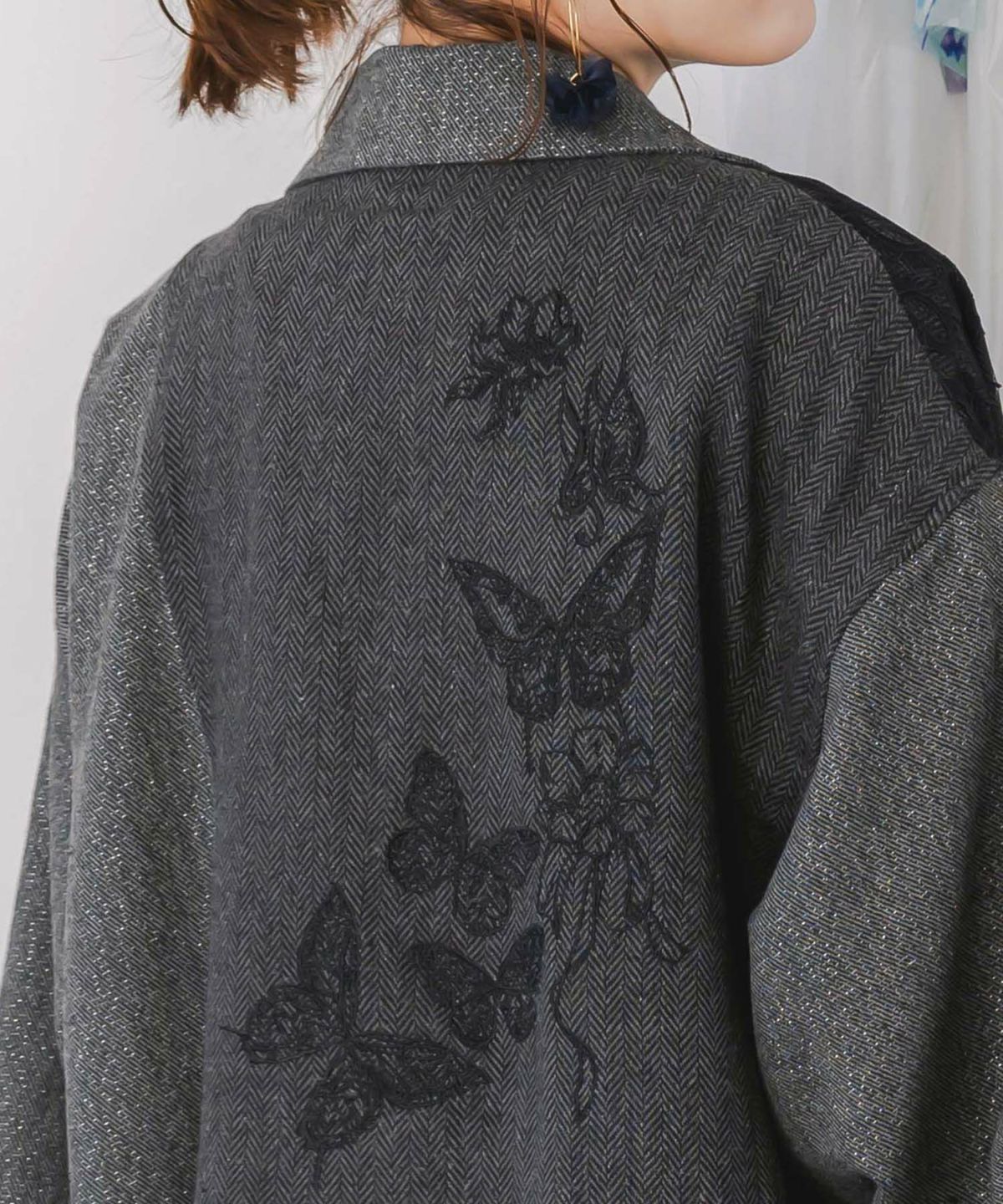 レースと蝶々の異素材切替ジャケット-8