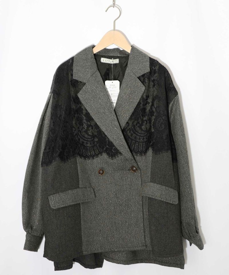 レースと蝶々の異素材切替ジャケット-9