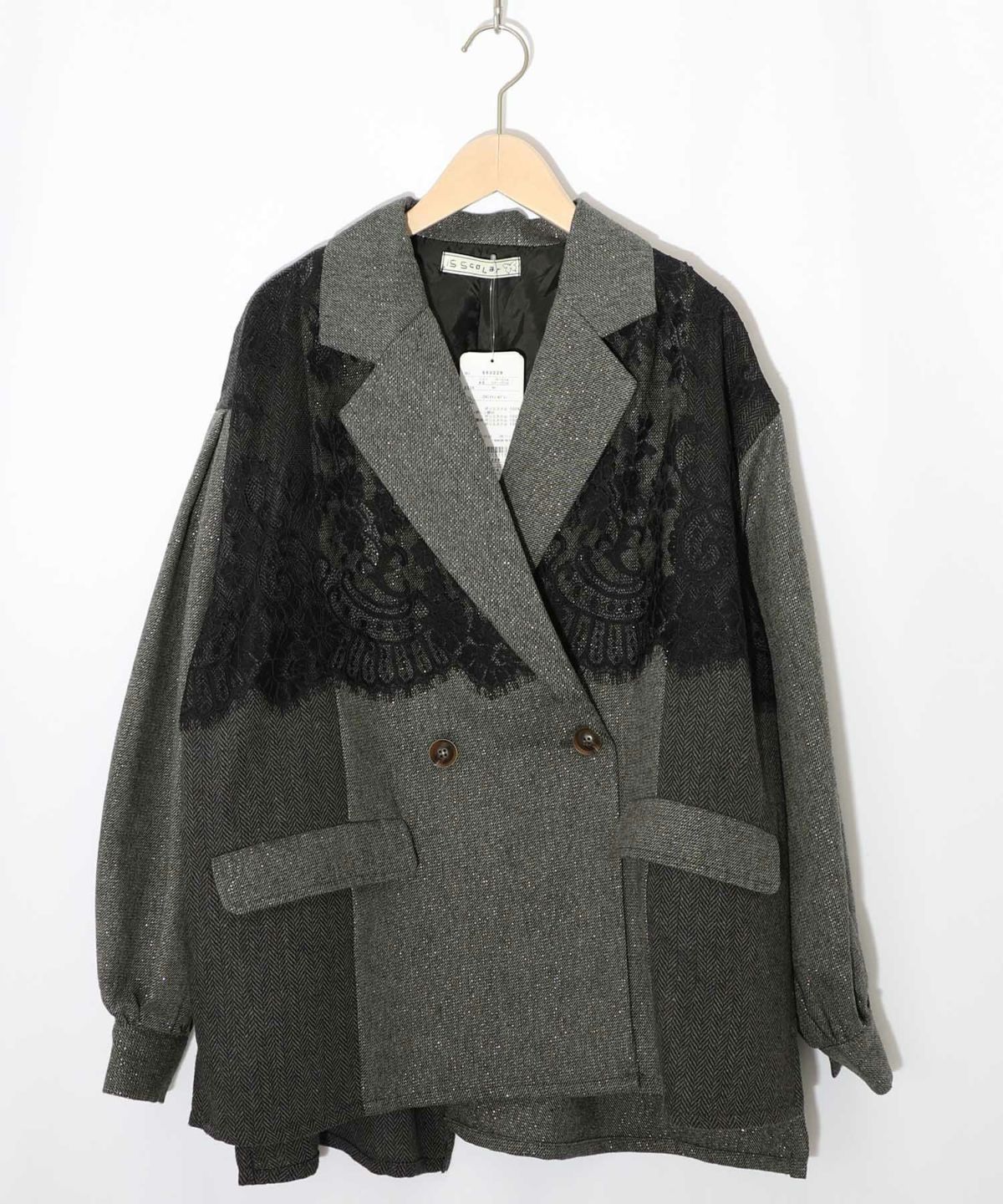 レースと蝶々の異素材切替ジャケット-9