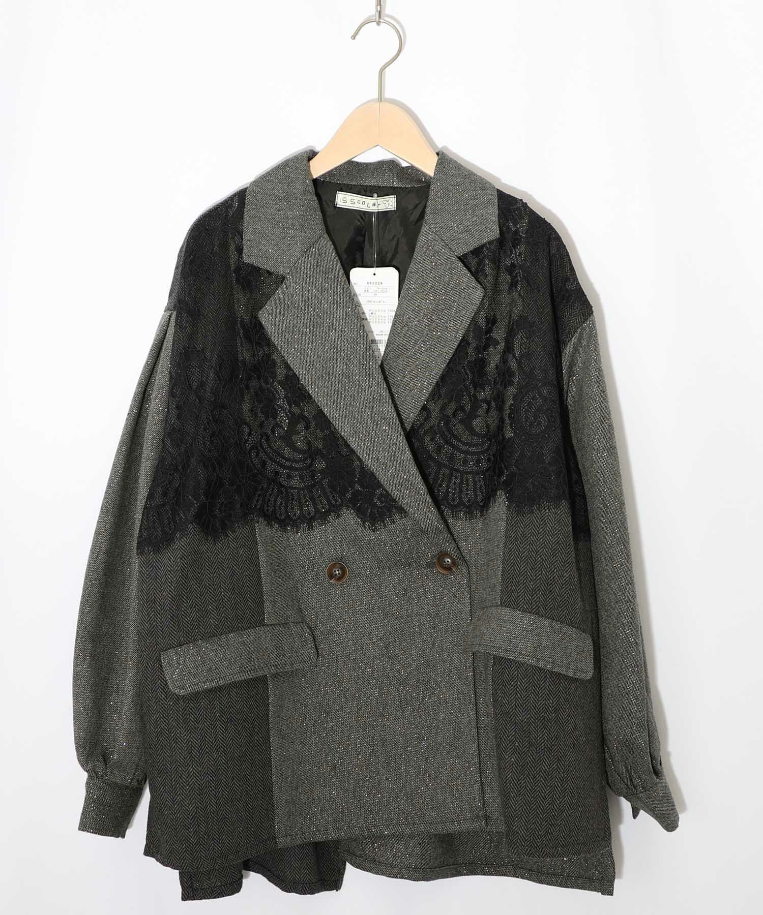 レースと蝶々の異素材切替ジャケット-9