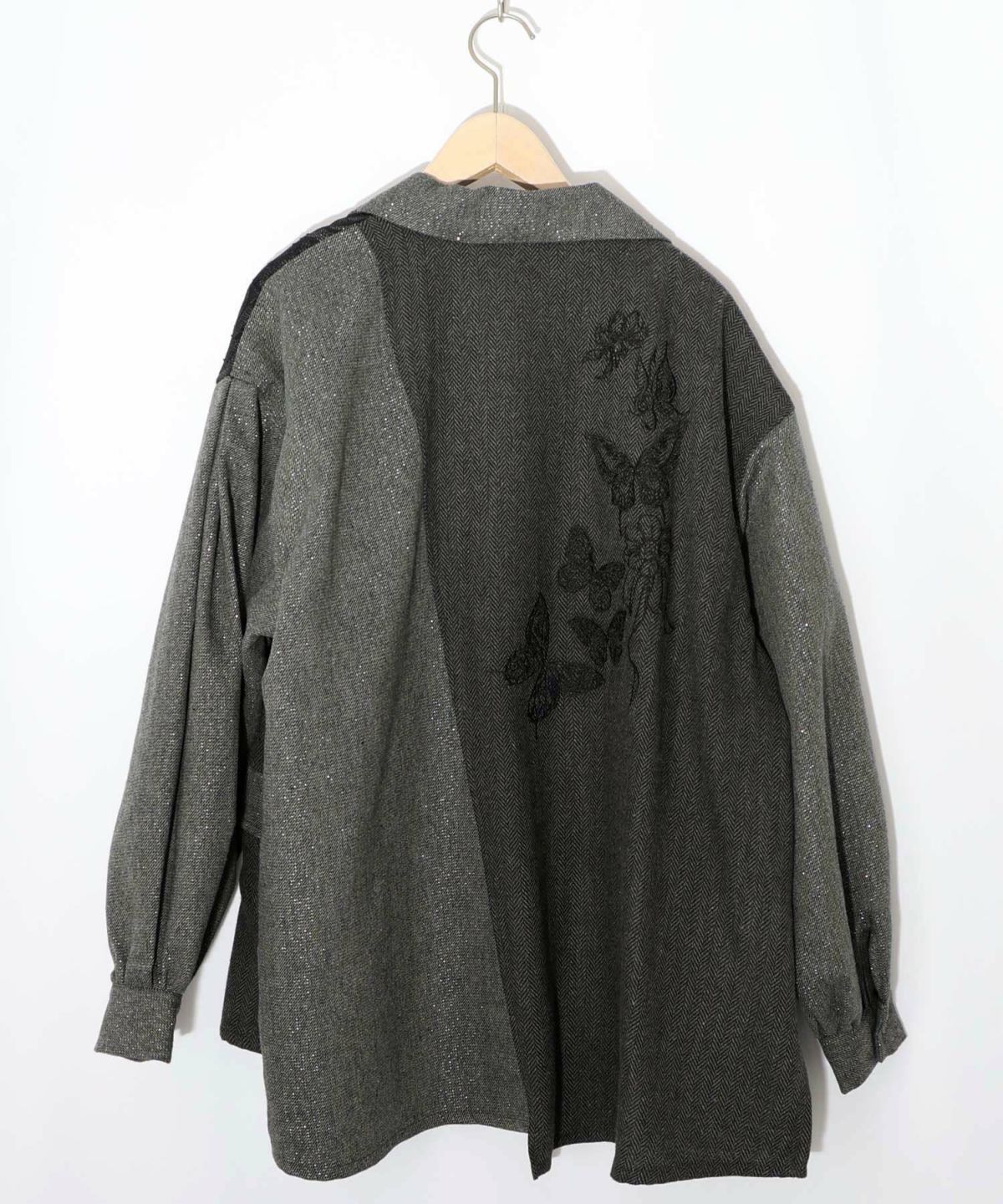 レースと蝶々の異素材切替ジャケット-10