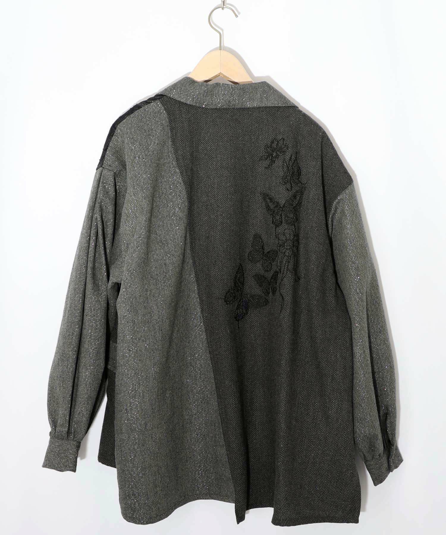 レースと蝶々の異素材切替ジャケット-10