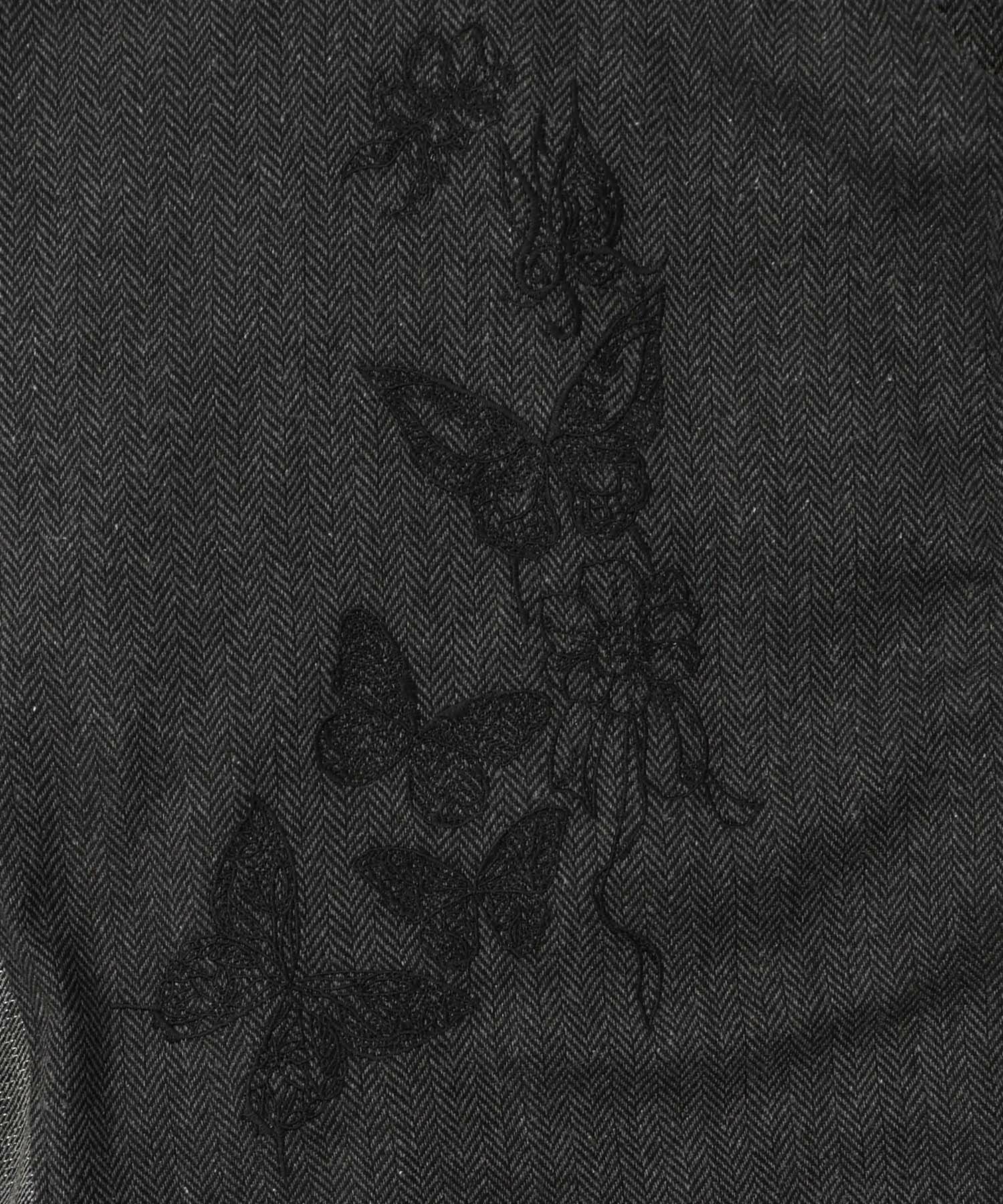 レースと蝶々の異素材切替ジャケット-11