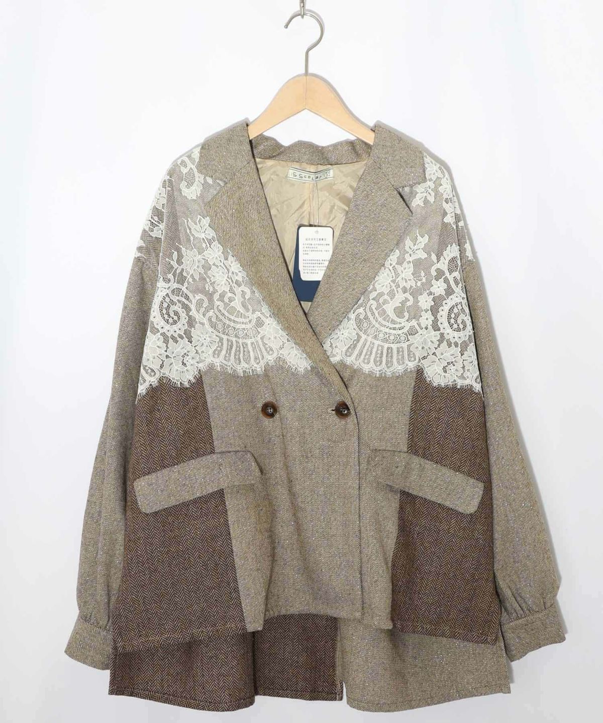 レースと蝶々の異素材切替ジャケット-12