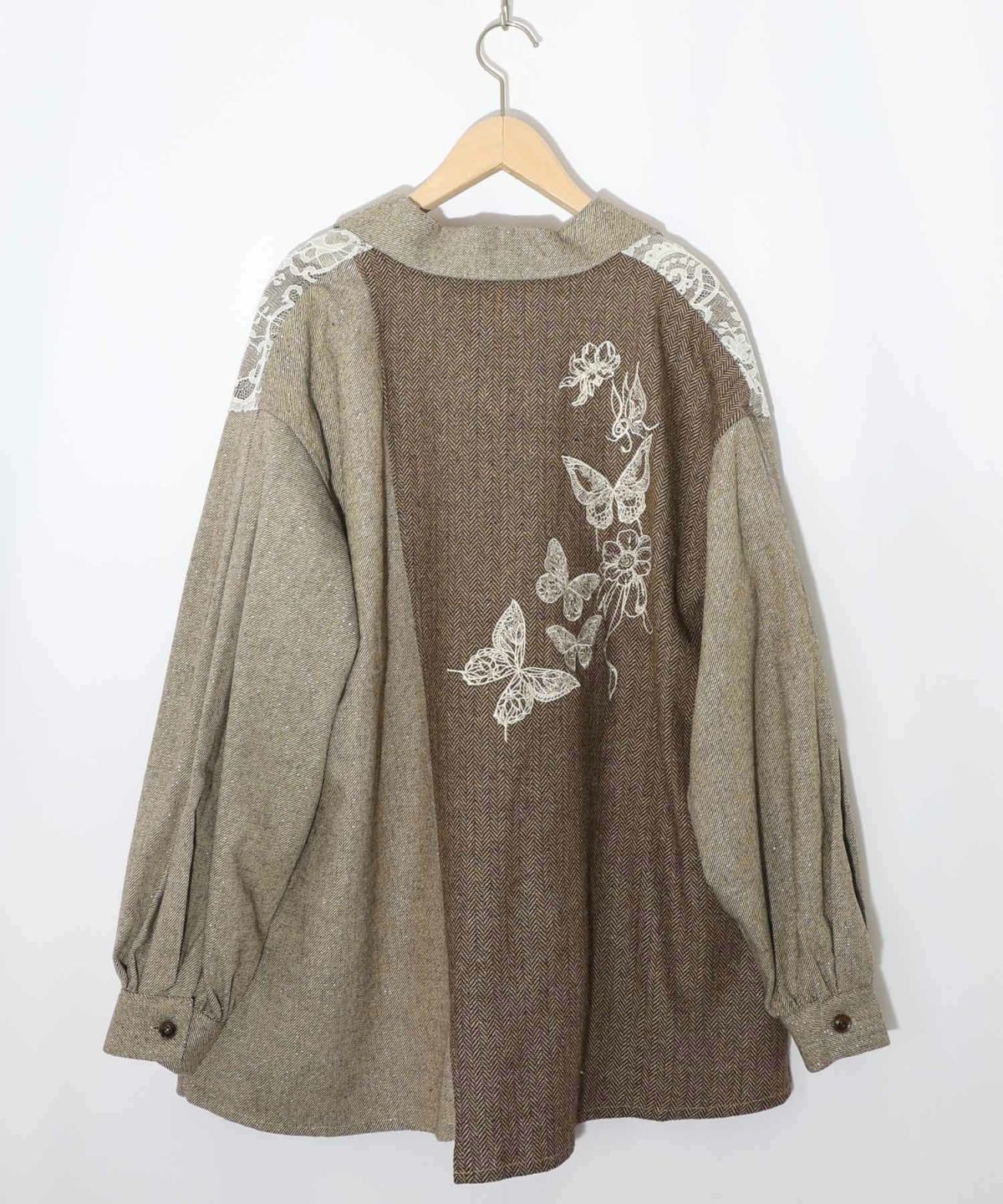 レースと蝶々の異素材切替ジャケット-13