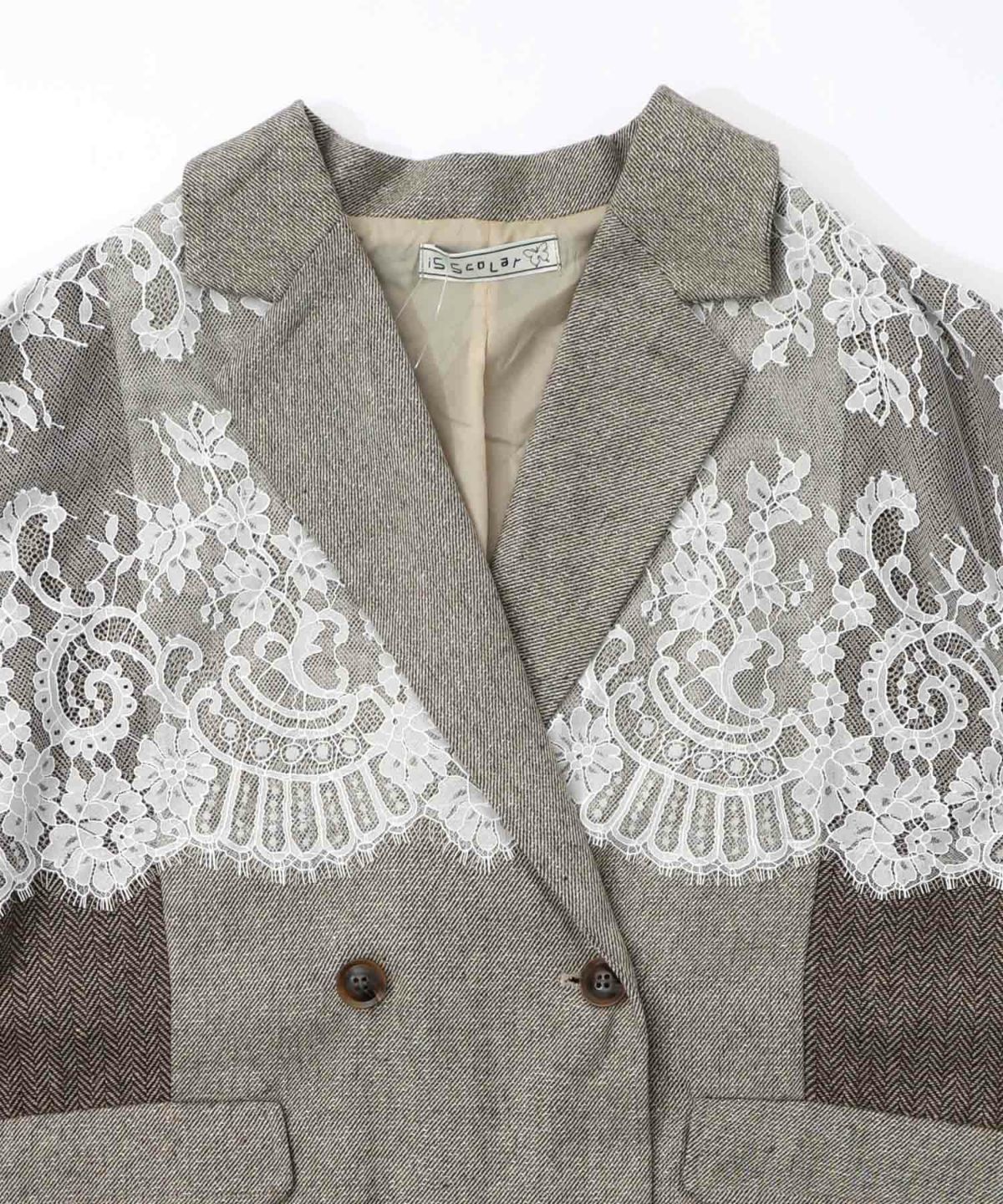 レースと蝶々の異素材切替ジャケット-15