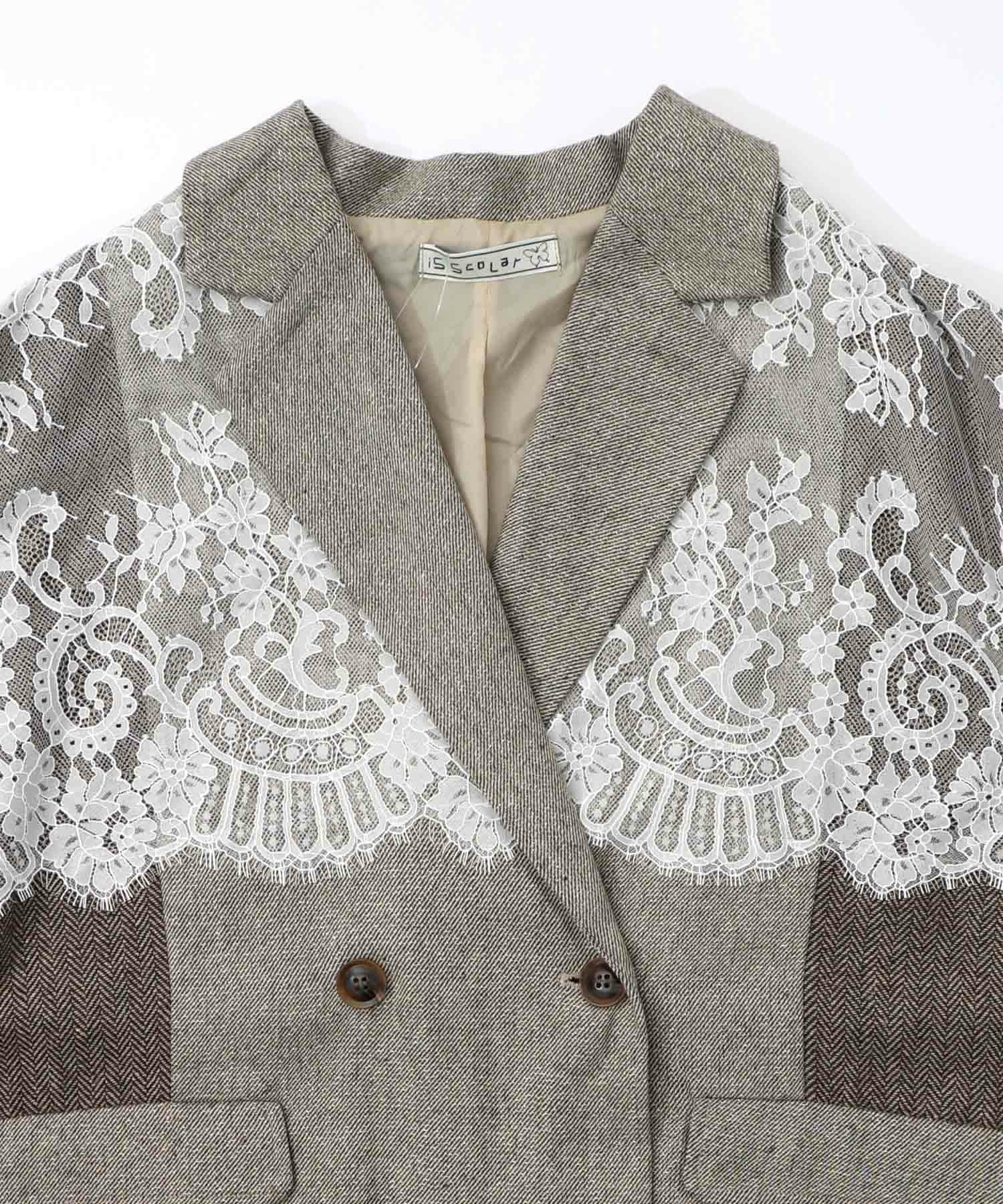 レースと蝶々の異素材切替ジャケット-15