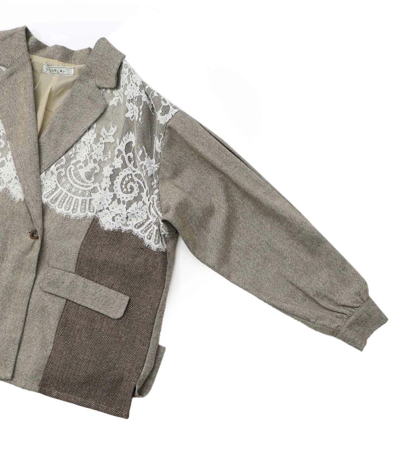 レースと蝶々の異素材切替ジャケット-16