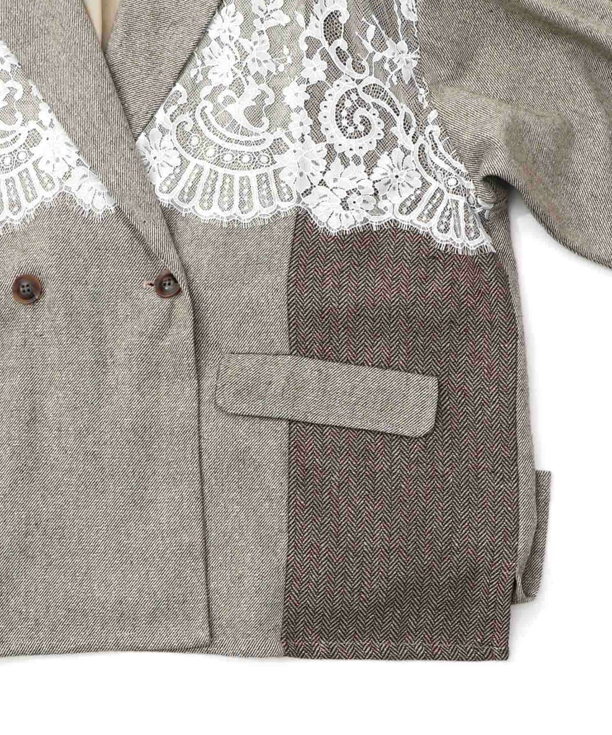 レースと蝶々の異素材切替ジャケット-17