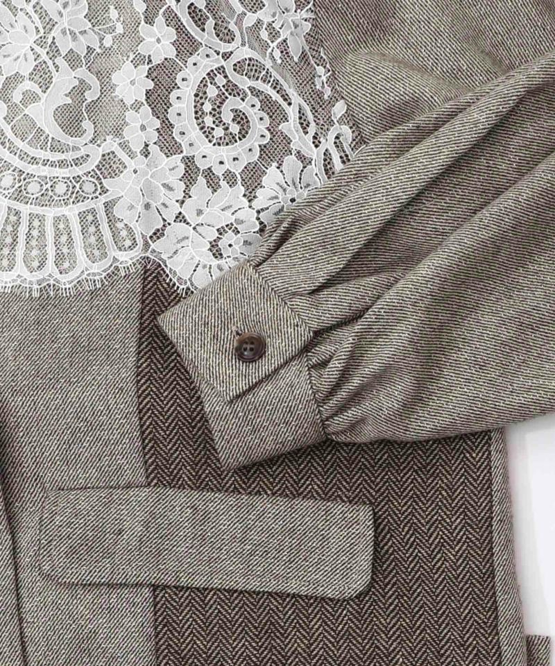 レースと蝶々の異素材切替ジャケット-18