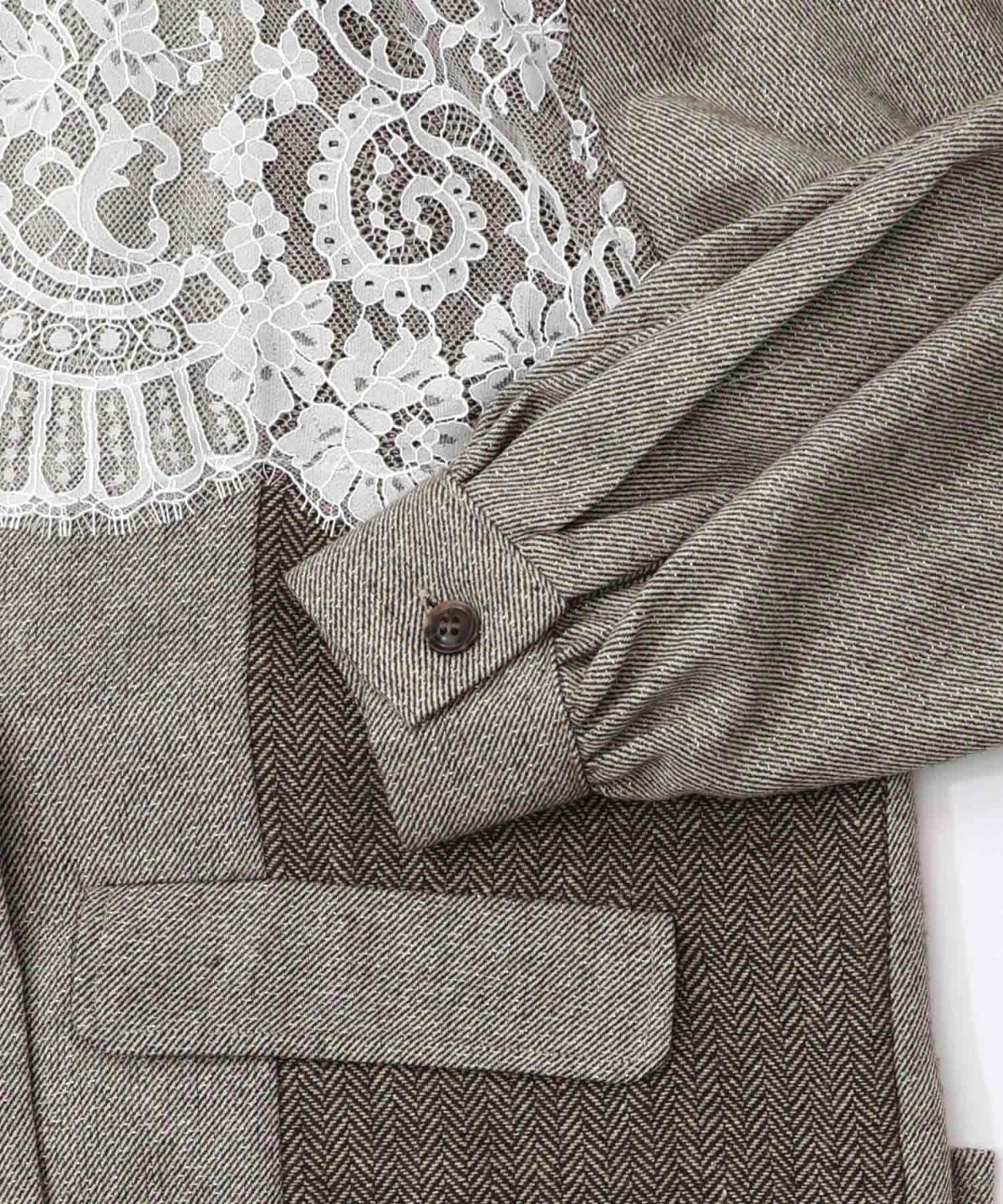 レースと蝶々の異素材切替ジャケット-18