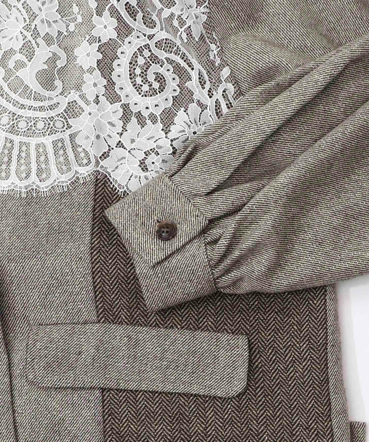 レースと蝶々の異素材切替ジャケット-18