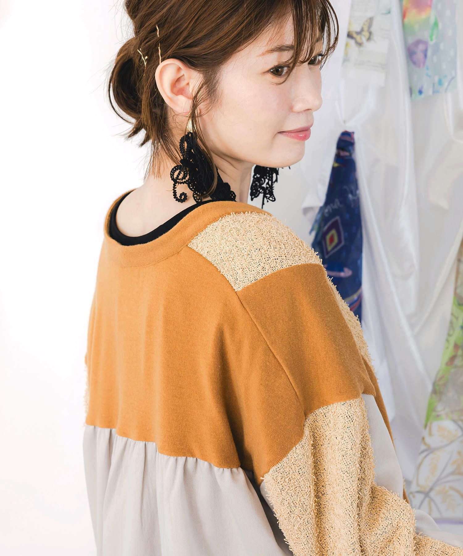 553227：蝶々の異素材切替カーディガンの通販-ScoLar