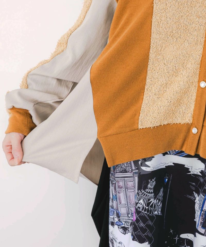 蝶々の異素材切替カーディガン-7