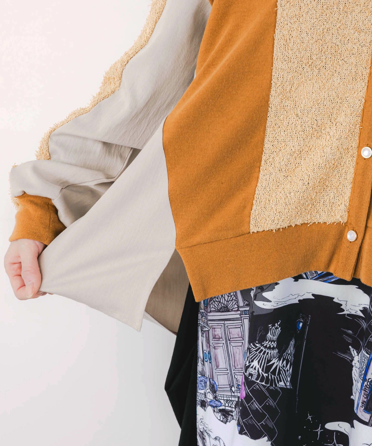 蝶々の異素材切替カーディガン-7